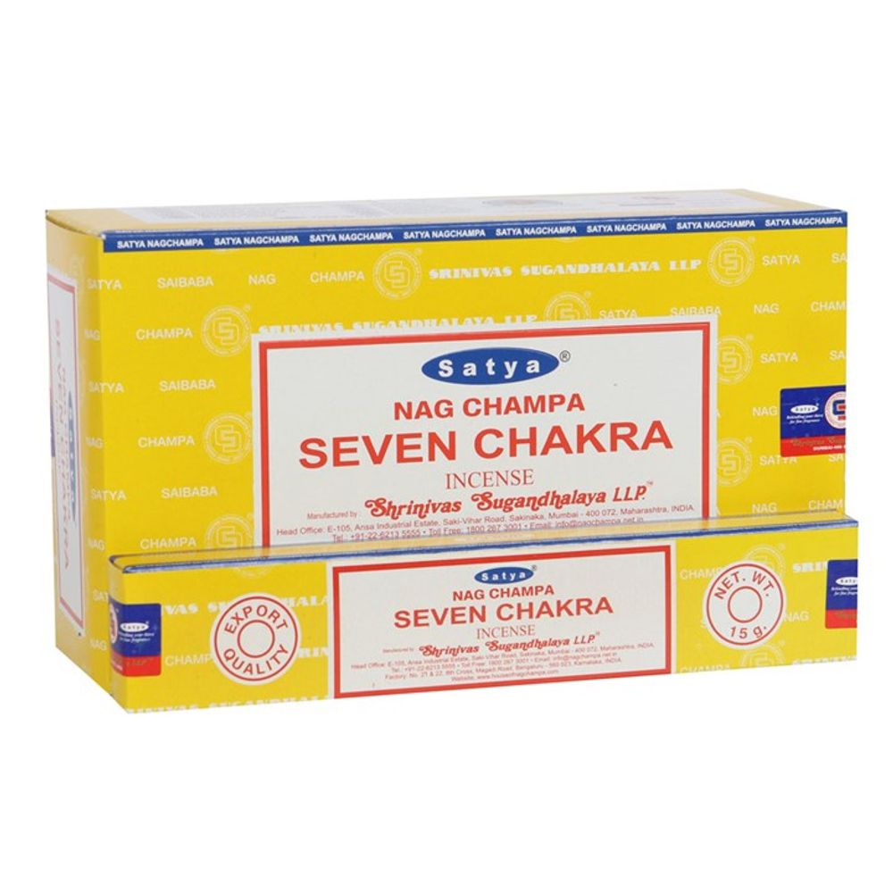 Set of 12 Packets of Seven Chakra Incense Sticks by Satya